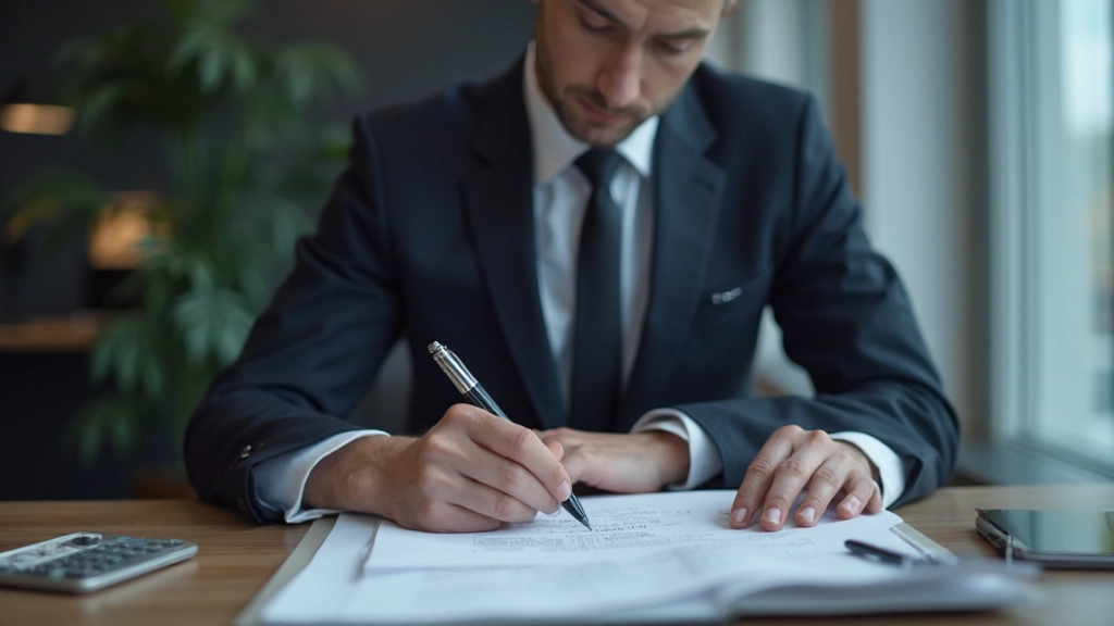 Профессиональный аудитор проверяет финансовые документы компании в офисе